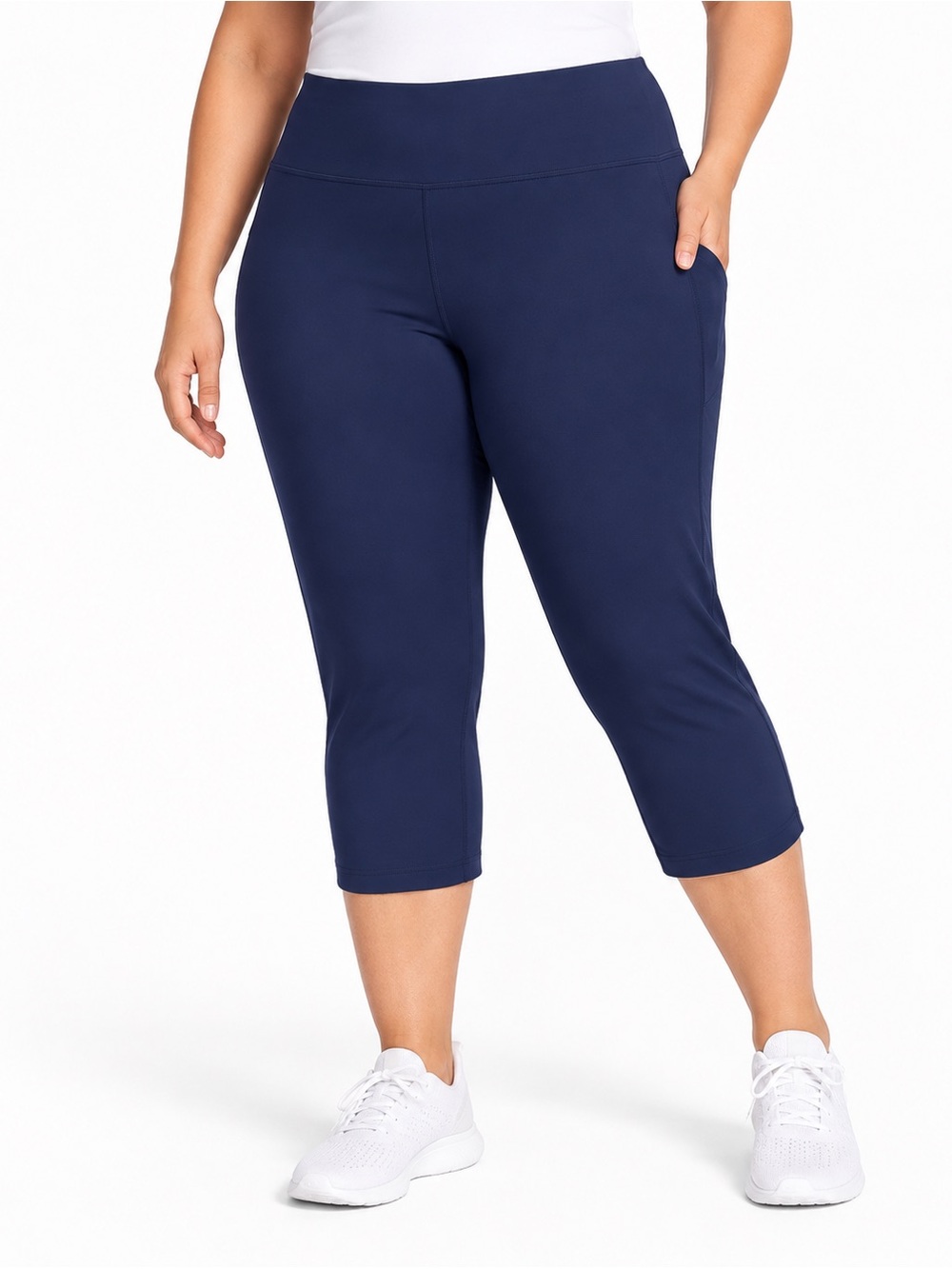 Lands’ End Active Crop Yoga Pants 2X 20W-22W Navy Stretch UPF 50